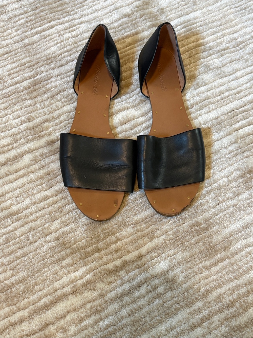 Madewell Black Leather Open-Toe Slide Sandals